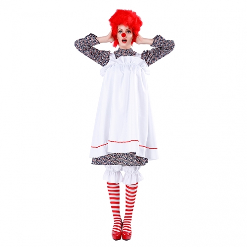 5pcs Women's Crazy Circus Clown Floral Dress With Apron Adult Cosplay Costume N19478