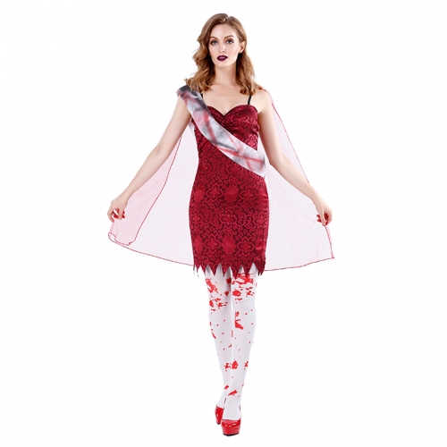 3pcs Gothic Red Ghost Sling Skirt Adult Vampire Cosplay Halloween Costume N19475