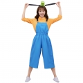 3pcs Cute Women's Orange Long Sleeve Shirt and Blue Bib Pants Cosplay Set N19458