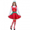 3pcs Women's Cute White Long Sleeve Red High Waist Mini Dress Christmas Costume With Apron N19456