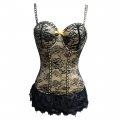 Charming Brocade Floral Lace Hemline Spaghetti Straps Stretchy Chemise Bustier Corset N19452