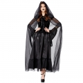 Gothic Black Ghost Bride Dress Adult Vampire Cloak and Dress Halloween Costume N18201