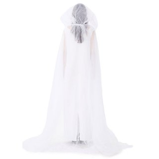 Vintage White Ghost Bride Long Wedding Dress and Mesh Long Cloak Adult Halloween Costume N19444