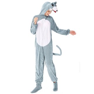 Unisex Funny Gray Mouse Animal Circus Bodysuit Cosplay Pajamas Halloween Costume N19427