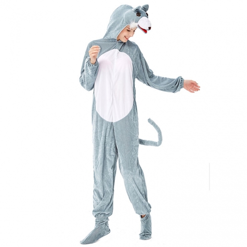 Unisex Funny Gray Mouse Animal Circus Bodysuit Cosplay Pajamas Halloween Costume N19427