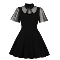 Plus Size Sexy Gothic Sheer Mesh Lapel Cut-out Ruffle Sleeve High Waist Swing Dress N19419