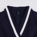 Vintage Dark-blue V-neck 7-point Sleeve High Waist Belt Midi A-line Dress N19411