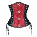 Steampunk Red Jacquard Black PU Panel Steel Boned Cincher Underbust Corset N19392