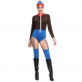 1980s Aerobics Girl Long Sleeve Stretchy One-piece Sports Fitness Bodysuit Cosplay Costume N19149