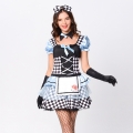 Adorable Alice Black and White Check Bowknot Mini Dress Wonderland Role Play Costume N19114