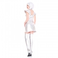 Sexy Silver Metallic Space Girl Wet Look Mini Dress Adult Cosplay Halloween Costume N19094