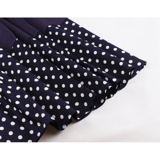 Elegant Crew Neck Sleeveless Polka Dots Patchwork Midi Formal Dress with Belt N19027