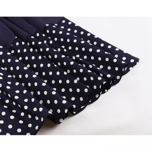 Elegant Crew Neck Sleeveless Polka Dots Patchwork Midi Formal Dress with Belt N19027