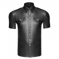 Men's Sexy Glossy PUTight-fitting Lapel Short Sleeve Stretchy Clubwear T-shirt N19000
