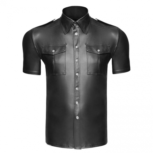 Men's Sexy Glossy PUTight-fitting Lapel Short Sleeve Stretchy Clubwear T-shirt N19000