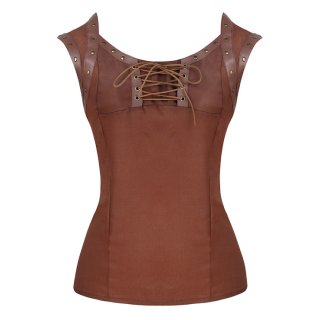 Punk Rivet PU Leather Lace-up Short Sleeve Square Collar Crepe Blouse Top N18949
