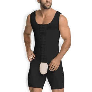 Men's Black Eye & Hook Closure Shapewear Body Shaper Bodysuit for Sport N18880