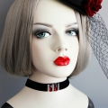Gothic Black Velvet Rhinestone and Ruby Embellishment Choker Necklace J18803
