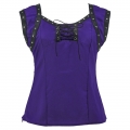 Gothic Style Rivet PU Leather Lace-up Short Sleeve Square Collar Crepe Blouse Top N18790