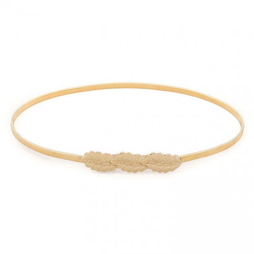 Vintage Golden Leaves Elastic Alloy Thin Slender Waist Belt Accessory N18776