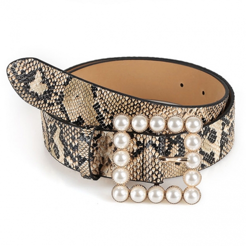 Fashion Snakeskin PU Leather Pearl Square Buckle Cincher Waist Belt N18774