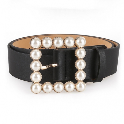 Fashion PU Leather Pearl Square Buckle Cincher Waist Belt N18772