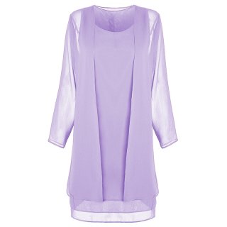 2pcs Elegant Purple Chiffon Scoop Neck Tank Dress and Tulle Thin Coat Office Lady Suit N18748