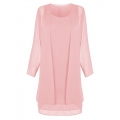 2pcs Elegant Pale Pink Chiffon Scoop Neck Tank Dress and Tulle Thin Coat Office Lady Suit N18747
