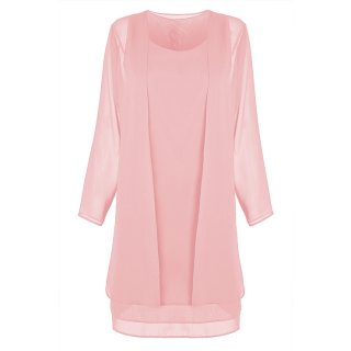 2pcs Elegant Pale Pink Chiffon Scoop Neck Tank Dress and Tulle Thin Coat Office Lady Suit N18747