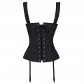 Gothic Style Black Jacquard Boned Wide Straps Lace Up Bustier Vest Corset N18708