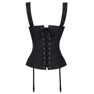Gothic Style Black Jacquard Boned Wide Straps Lace Up Bustier Vest Corset N18708