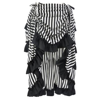 Victorian Steampunk Gothic Black and White Stripes Irregular High-low Ruffle Skirt N18678