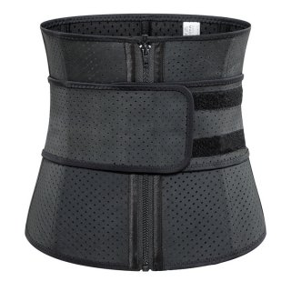 Unisex Black Breathable Meshed Neoprene Sports Waist Trimmer Workout Enhancer Body Shaper Belt N18672