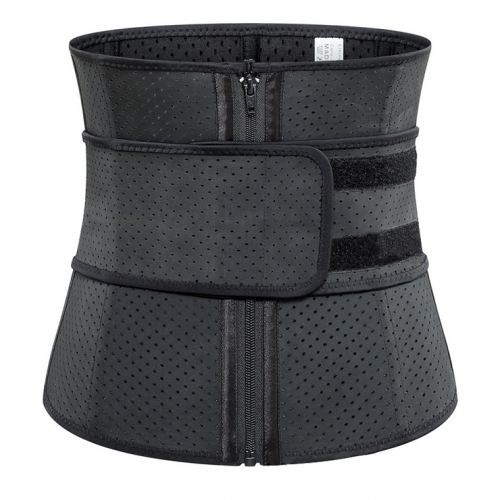 Unisex Black Breathable Meshed Neoprene Sports Waist Trimmer Workout Enhancer Body Shaper Belt N18672