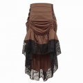 Vintage Gothic Brown High Waist Button Lace Trim Ruffled High-low Skirt N18636