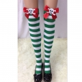 Halloween Green-white Strips Red Bowknot with Skeleton Maid Cosplay Stockings HG18560