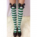 Lovely Green-white Strips Spots Bowknot with Cherry Maid Cosplay Stockings HG18558