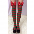 Christmas Red and Green Stripes Stockings with Red Bowknot and Christmas Tree Cosplay Stockings HG18554