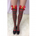 Christmas Red and Green Stripes Stockings with Red Bowknot and Sun Flower Maid Cosplay Stockings HG18548