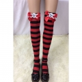 Halloween Red-black Strips Red Bowknot with Skeleton Maid Cosplay Stockings HG18539