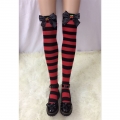 Lovely Red-black Strips Spots Bowknot with Cherry Maid Cosplay Stockings HG18537