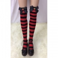 Lovely Red-black Strips Spots Bowknot with Strawberry Maid Cosplay Stockings HG18536