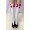 Lovely White Anime Red Bowknot and Skull French Maid Cosplay Stockings HG18525