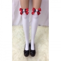 Lovely White Anime Stockings Red Christmas Bowknot with Snowflake French Maid Cosplay Stockings HG18504