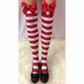 Lovely Pure Red-white Strips Red Bowknot with Christmas Tree Cosplay Stockings HG18495