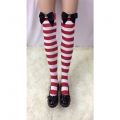 Lovely Pure Red-white Strips French Maid Black Bowknot with Bell Cosplay Stockings HG18493