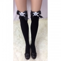 Halloween Pure Black French Maid Cosplay Black Bowknot with Skeleton Anime Stockings HG18460
