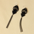 Gothic Exaggerated Black Flower Net Lace Long Tassels Earrings J18427