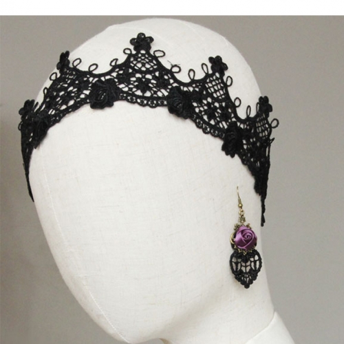 Vintage Purple Rose Heart Lace Alloy Earrings J18401 Vintage Purple Rose Heart Lace Alloy Earrings J18401