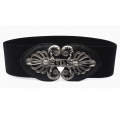Fashion Black Elastic Wide Waistband Floral Alloy Interlock Buckle Waist Belt N18252